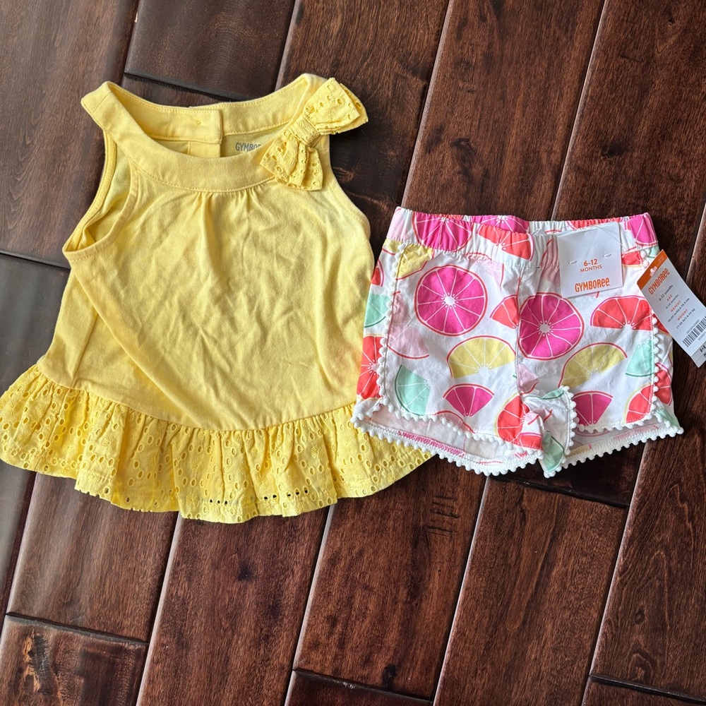 NWT Gymboree Yellow Top and Fruit Print Shorts Set